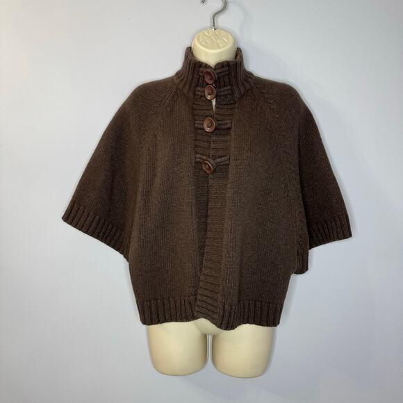 Marco Pecci Wool Wool Blend Cropped Cape Cardigan High Neck Chocolate S/M - Picture 1 of 10